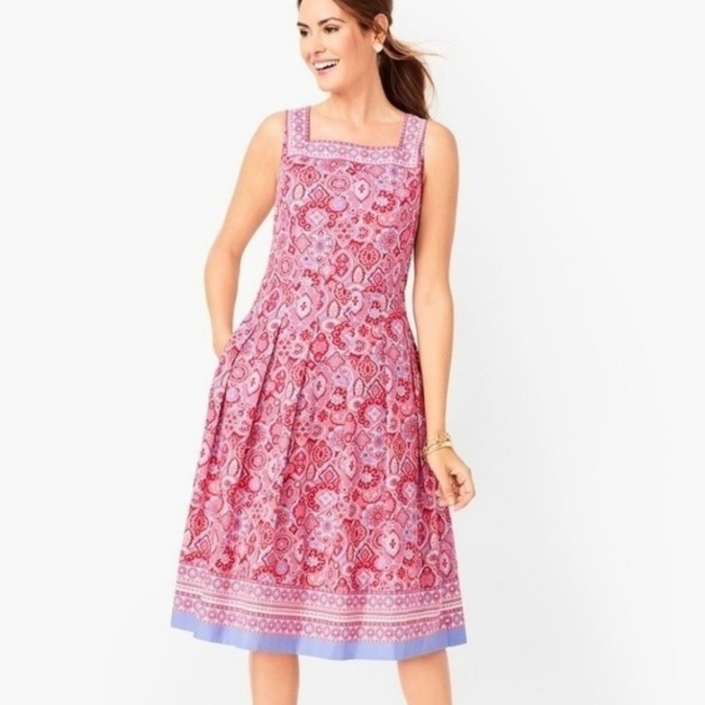 Talbots Floral Medallion Fit and Flare Sleeveless Apron Dress